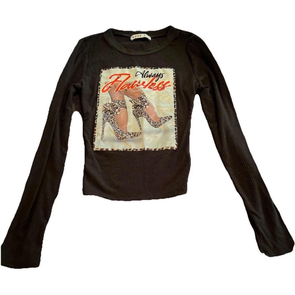 Love J Black Long Sleeve Kids Top with Graphic Design